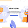 Drop shipping business website banner template with businessman cartoon characters, flat vector illustration. Dropshipping and retail business web banner or landing page.