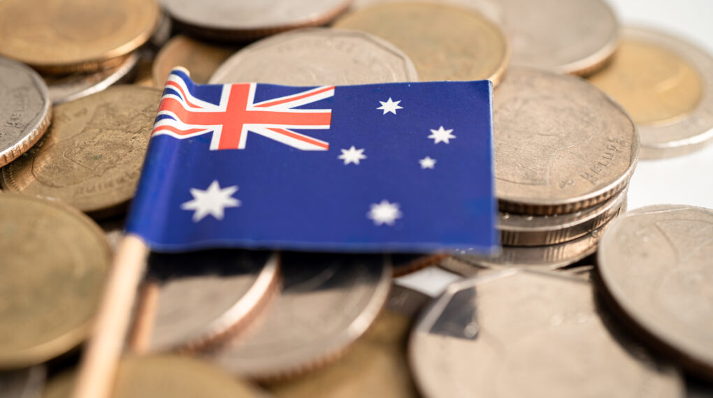 Stack of coins money with Australia flag, finance banking concept