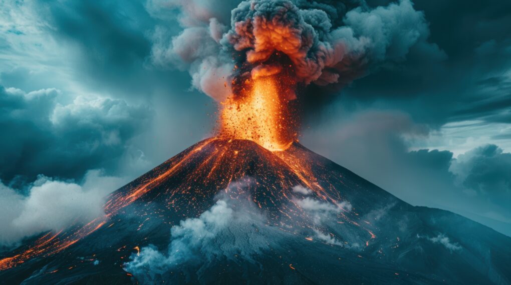 Powerful volcano eruption